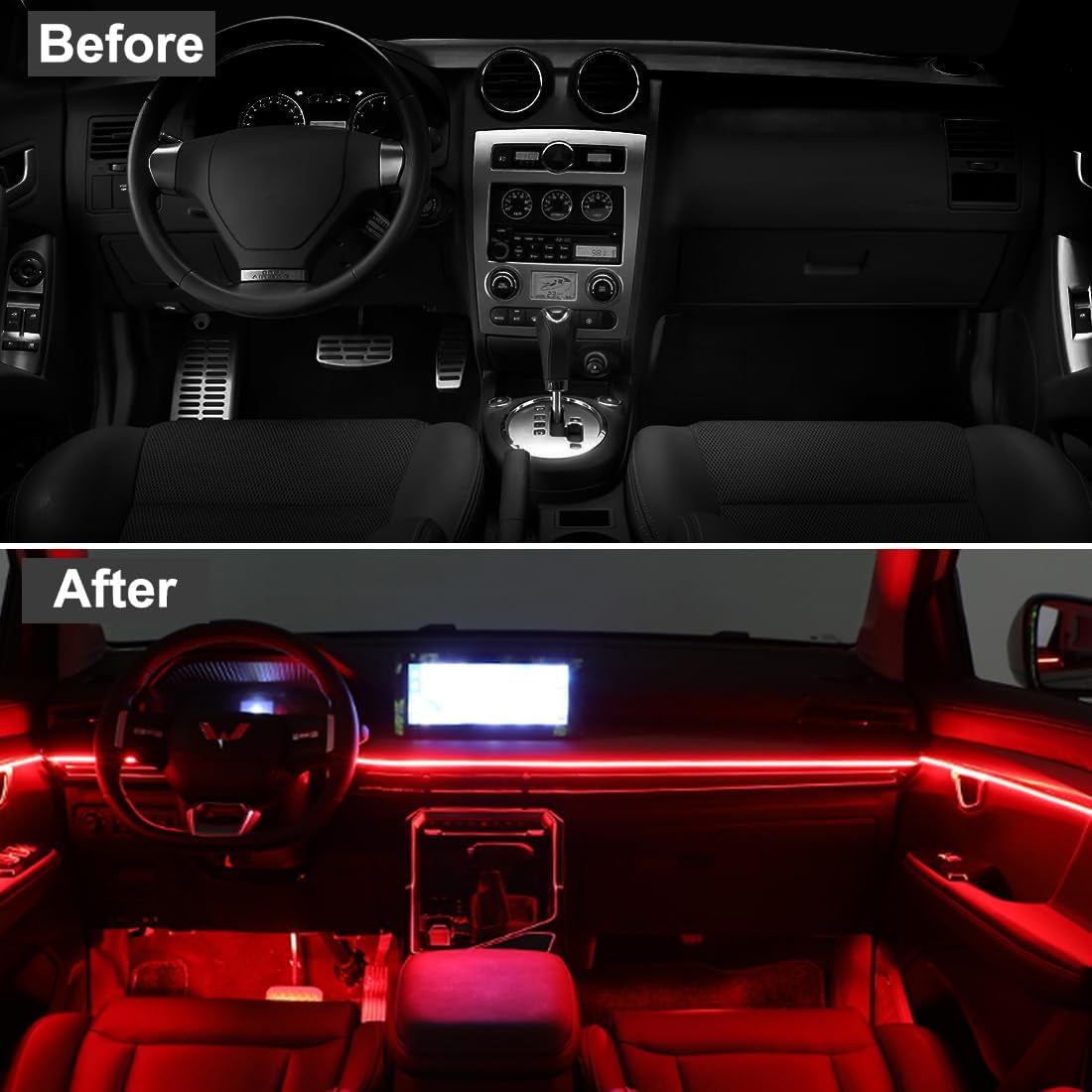 EL Wire Interior Car LED Strip Lights, USB Neon Glowing Strobing Electroluminescent Wire Lights with 6Mm Sewing Edge, Ambient Lighting Kits for Cars Garden Decorations (5M/16.5FT, Red)